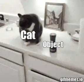 Cat pushing object off a table meme template