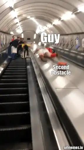 Escalator slide fail meme template