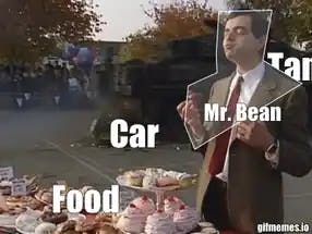 Mr. Bean's car destroyed by a tank meme template