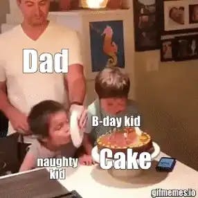 Kid denied blowing brother's cake meme template